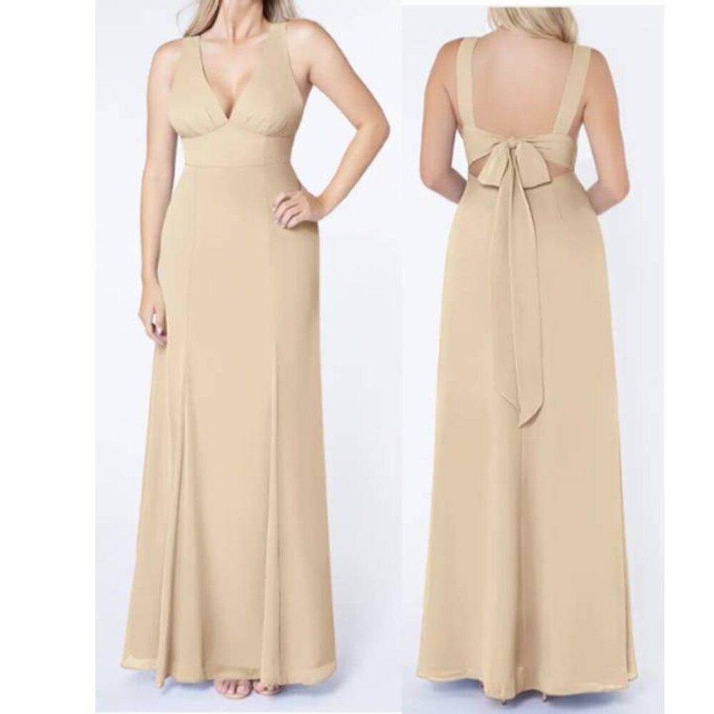 AZAZIE Women's Maxi Dress Chiffon Princess Party Prom Bridesmaid Beige Size 10